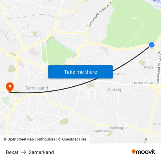 Bekat to Samarkand map