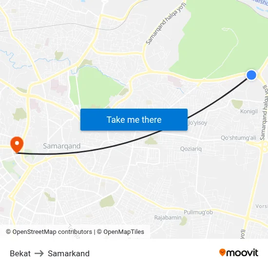 Bekat to Samarkand map