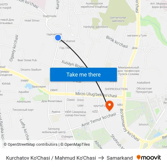 Kurchatov Ko'Chasi / Mahmud Ko'Chasi to Samarkand map