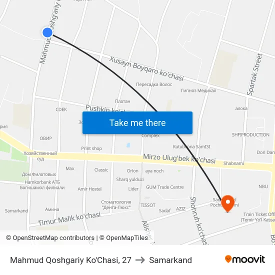 Mahmud Qoshgariy Ko'Chasi, 27 to Samarkand map