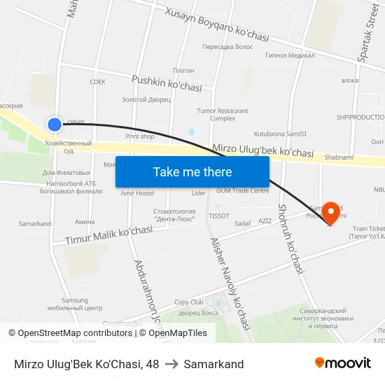 Mirzo Ulug'Bek Ko'Chasi, 48 to Samarkand map