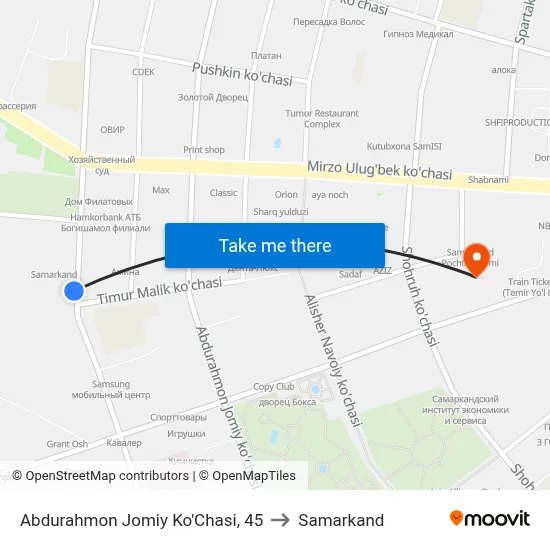 Abdurahmon Jomiy Ko'Chasi, 45 to Samarkand map