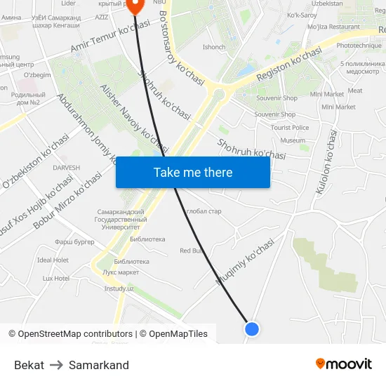 Bekat to Samarkand map