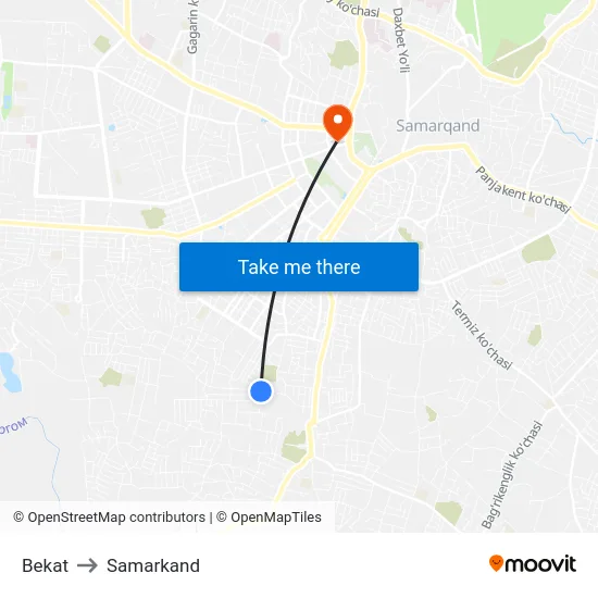 Bekat to Samarkand map