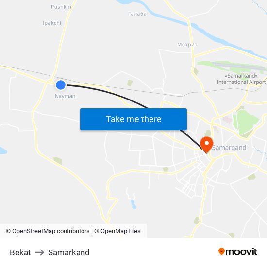 Bekat to Samarkand map