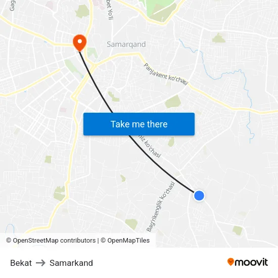 Bekat to Samarkand map