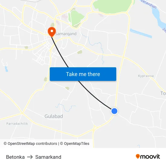 Betonka to Samarkand map
