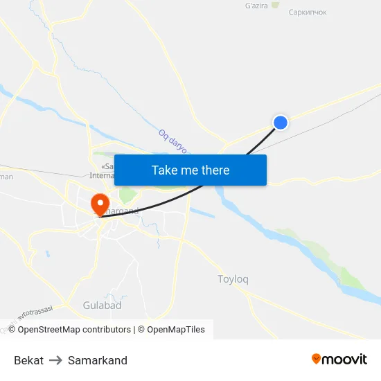 Bekat to Samarkand map