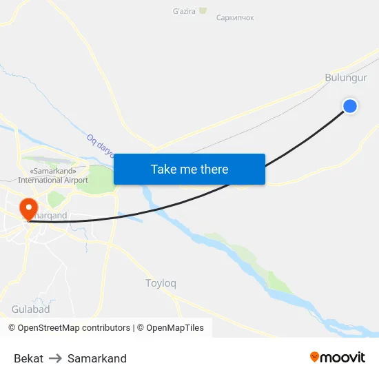 Bekat to Samarkand map