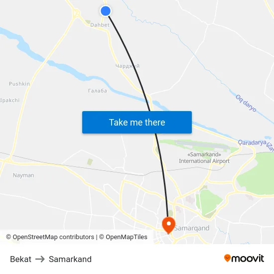 Bekat to Samarkand map