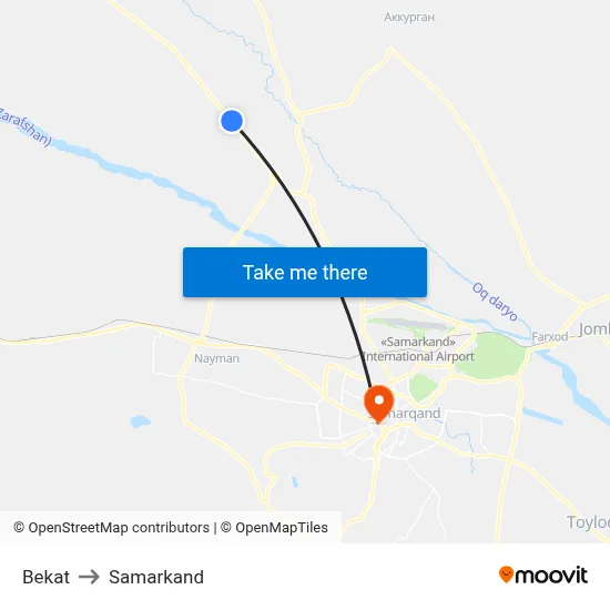 Bekat to Samarkand map