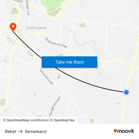 Bekat to Samarkand map