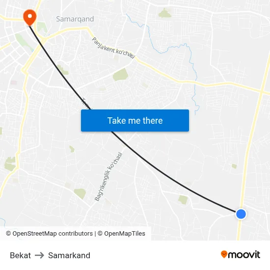 Bekat to Samarkand map