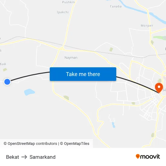 Bekat to Samarkand map