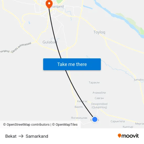 Bekat to Samarkand map