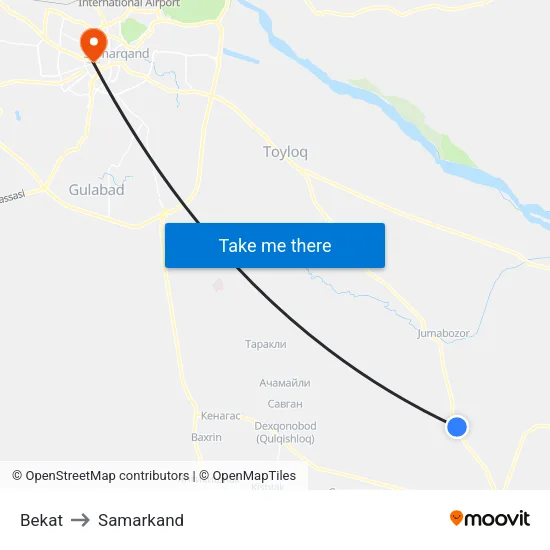 Bekat to Samarkand map