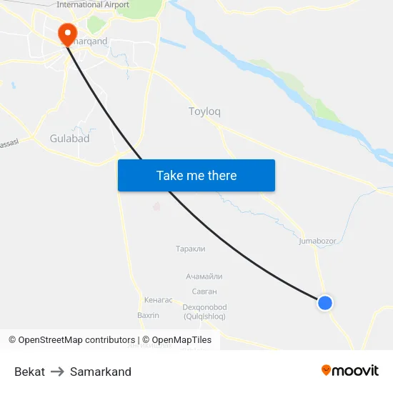 Bekat to Samarkand map