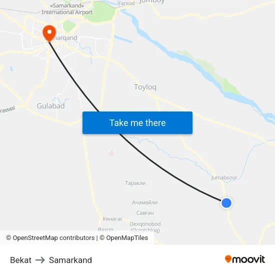 Bekat to Samarkand map