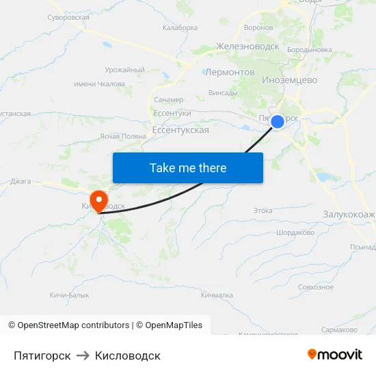 Пятигорск to Кисловодск map