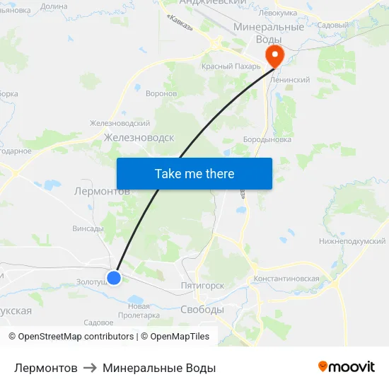 Лермонтов to Минеральные Воды map