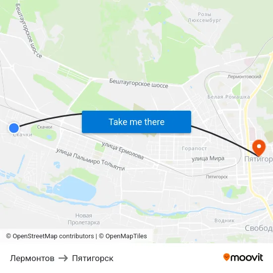 Лермонтов to Пятигорск map