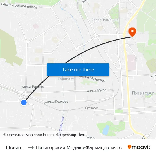 Швейная Фабрика to Пятигорский Медико-Фармацевтический Институт, Филиал Фгбоу Во ""Волггму"" map