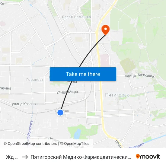 Жд Вокзал to Пятигорский Медико-Фармацевтический Институт, Филиал Фгбоу Во ""Волггму"" map