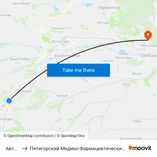 Автовокзал to Пятигорский Медико-Фармацевтический Институт, Филиал Фгбоу Во ""Волггму"" map
