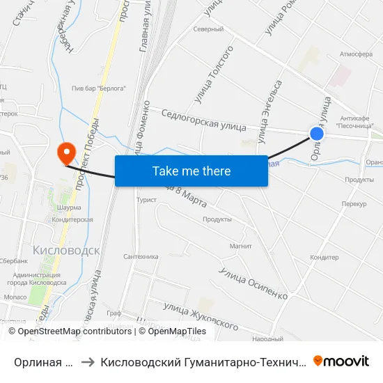Орлиная Улица to Кисловодский Гуманитарно-Технический Институт map
