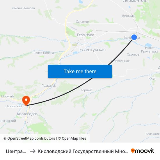 Центральная 2 to Кисловодский Государственный Многопрофильный Техникум map