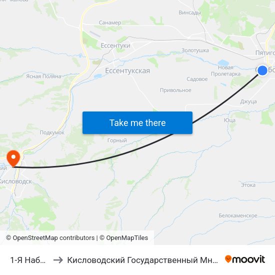 1-Я Набережная to Кисловодский Государственный Многопрофильный Техникум map