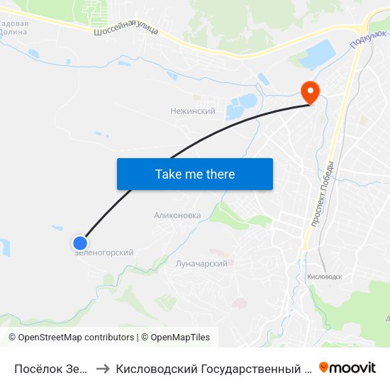 Посёлок Зеленогорский to Кисловодский Государственный Многопрофильный Техникум map