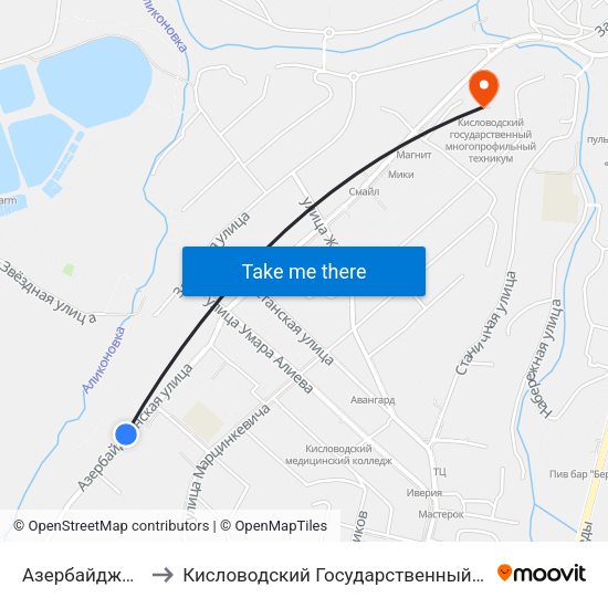 Азербайджанская Улица to Кисловодский Государственный Многопрофильный Техникум map