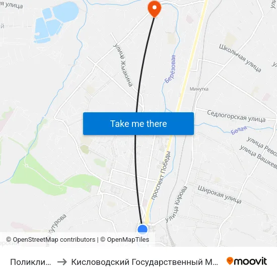 Поликлиника № 1 to Кисловодский Государственный Многопрофильный Техникум map