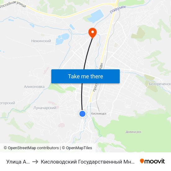 Улица Авиации to Кисловодский Государственный Многопрофильный Техникум map