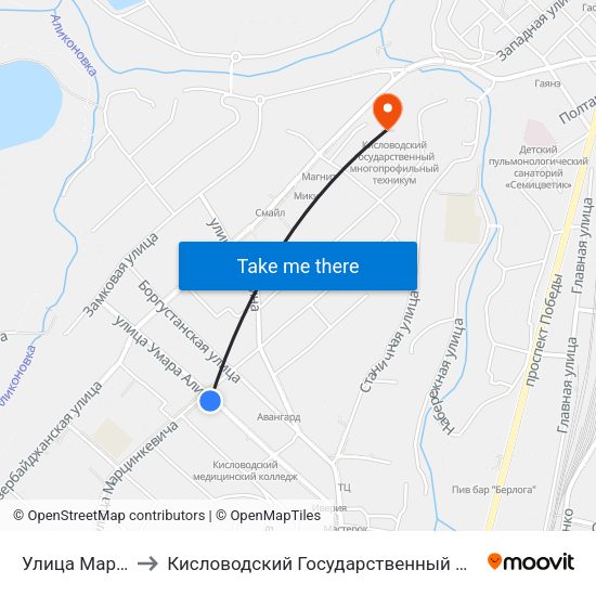 Улица Марцинкевича to Кисловодский Государственный Многопрофильный Техникум map