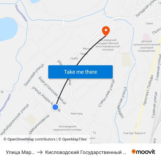 Улица Марцинкевича to Кисловодский Государственный Многопрофильный Техникум map