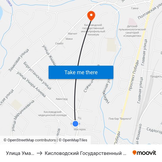 Улица Умара Алиева to Кисловодский Государственный Многопрофильный Техникум map