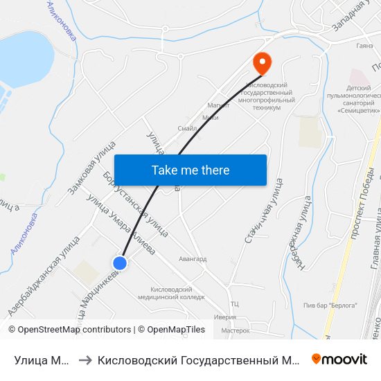 Улица Матросова to Кисловодский Государственный Многопрофильный Техникум map
