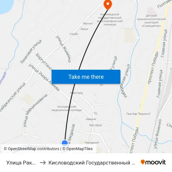 Улица Ракитной Горы to Кисловодский Государственный Многопрофильный Техникум map