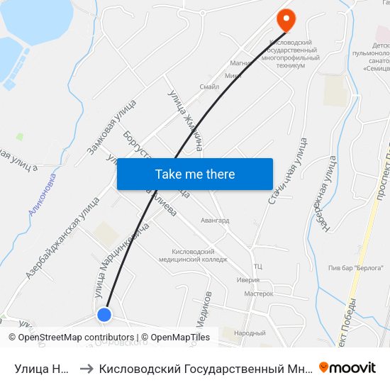 Улица Некрасова to Кисловодский Государственный Многопрофильный Техникум map