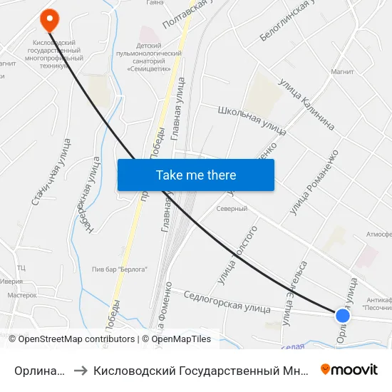 Орлиная Улица to Кисловодский Государственный Многопрофильный Техникум map
