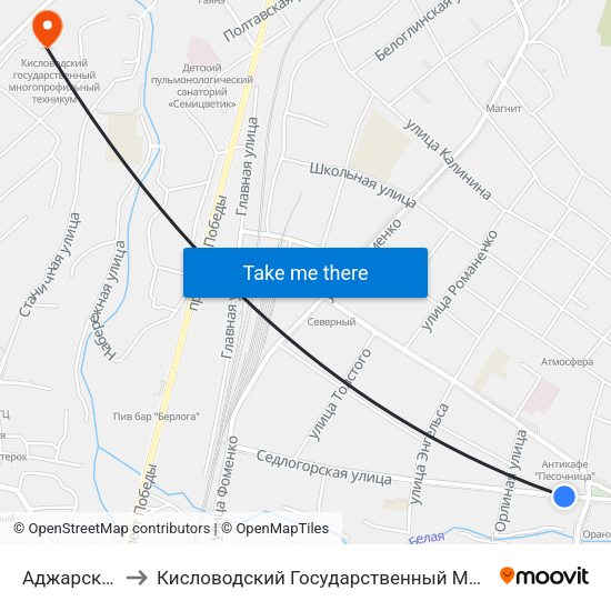 Аджарская Улица to Кисловодский Государственный Многопрофильный Техникум map