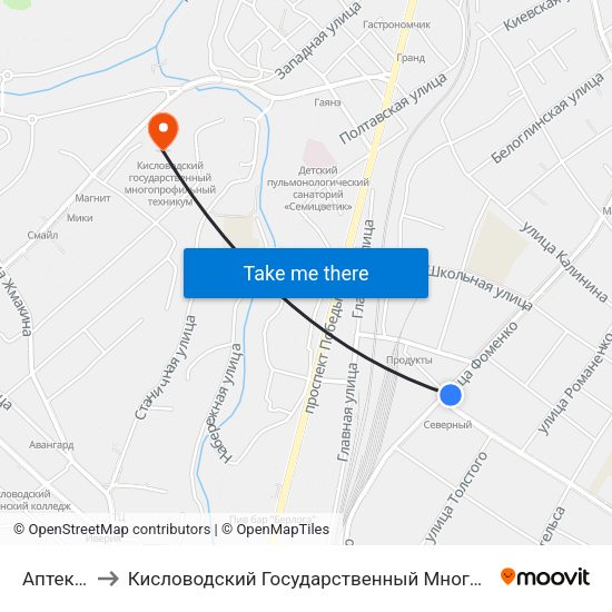 Аптека № 3 to Кисловодский Государственный Многопрофильный Техникум map