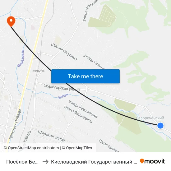 Посёлок Белореченский to Кисловодский Государственный Многопрофильный Техникум map