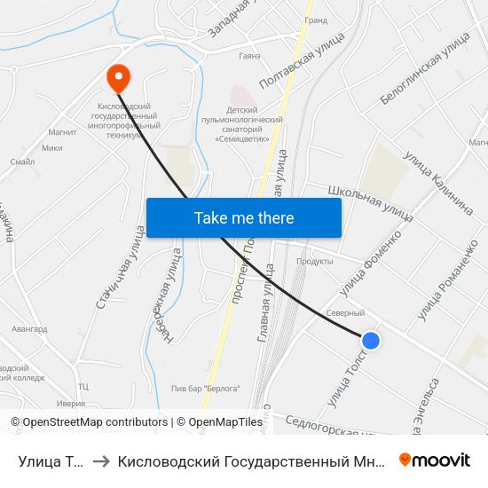 Улица Толстого to Кисловодский Государственный Многопрофильный Техникум map