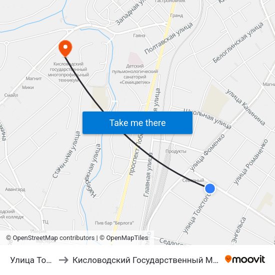 Улица Толстого, 45 to Кисловодский Государственный Многопрофильный Техникум map