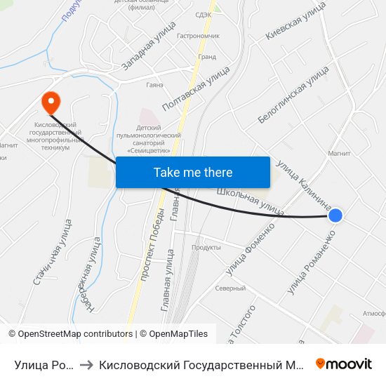 Улица Романенко to Кисловодский Государственный Многопрофильный Техникум map