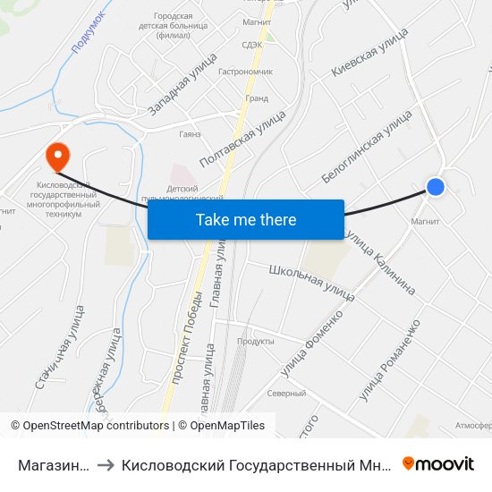 Магазин Магнит to Кисловодский Государственный Многопрофильный Техникум map