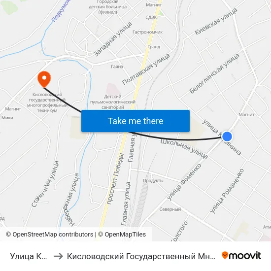 Улица Калинина to Кисловодский Государственный Многопрофильный Техникум map